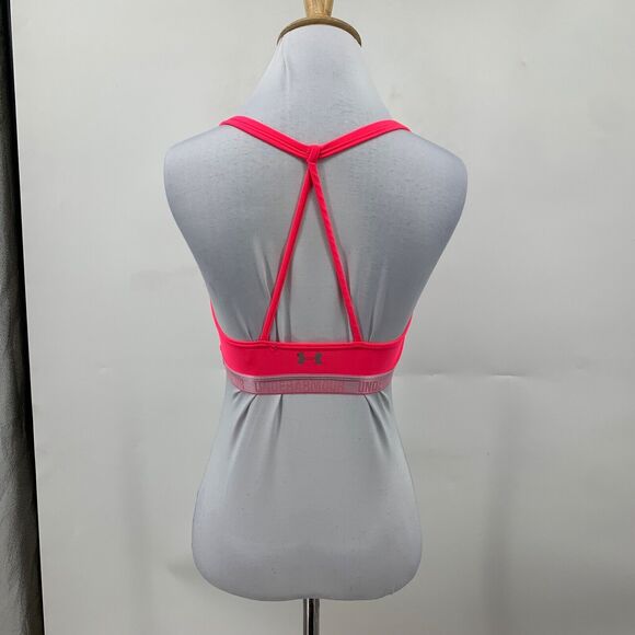 Under Armour Strappy Sports Bra Womens S Small Neon Pink Logo Band Unpadded - Picture 6 of 14